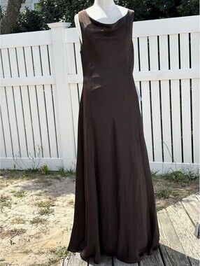 WAYF Dark Espresso Satin Maxi Dress Womens Medium Sleeveless Cowl Neck NWT
